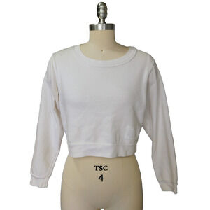 Bongo Vintage 90s White Crop Top Size M L White Long Sleeve Patch 1990s USA Made